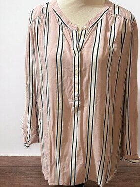 LOFT Pink and Black V-Neck Blouse